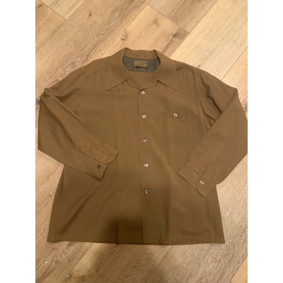 Vintage Sir Pendleton Virgin Wool Loop Collar Dress Shirt Brown 70's Mens Sz XL - Picture 3 of 6